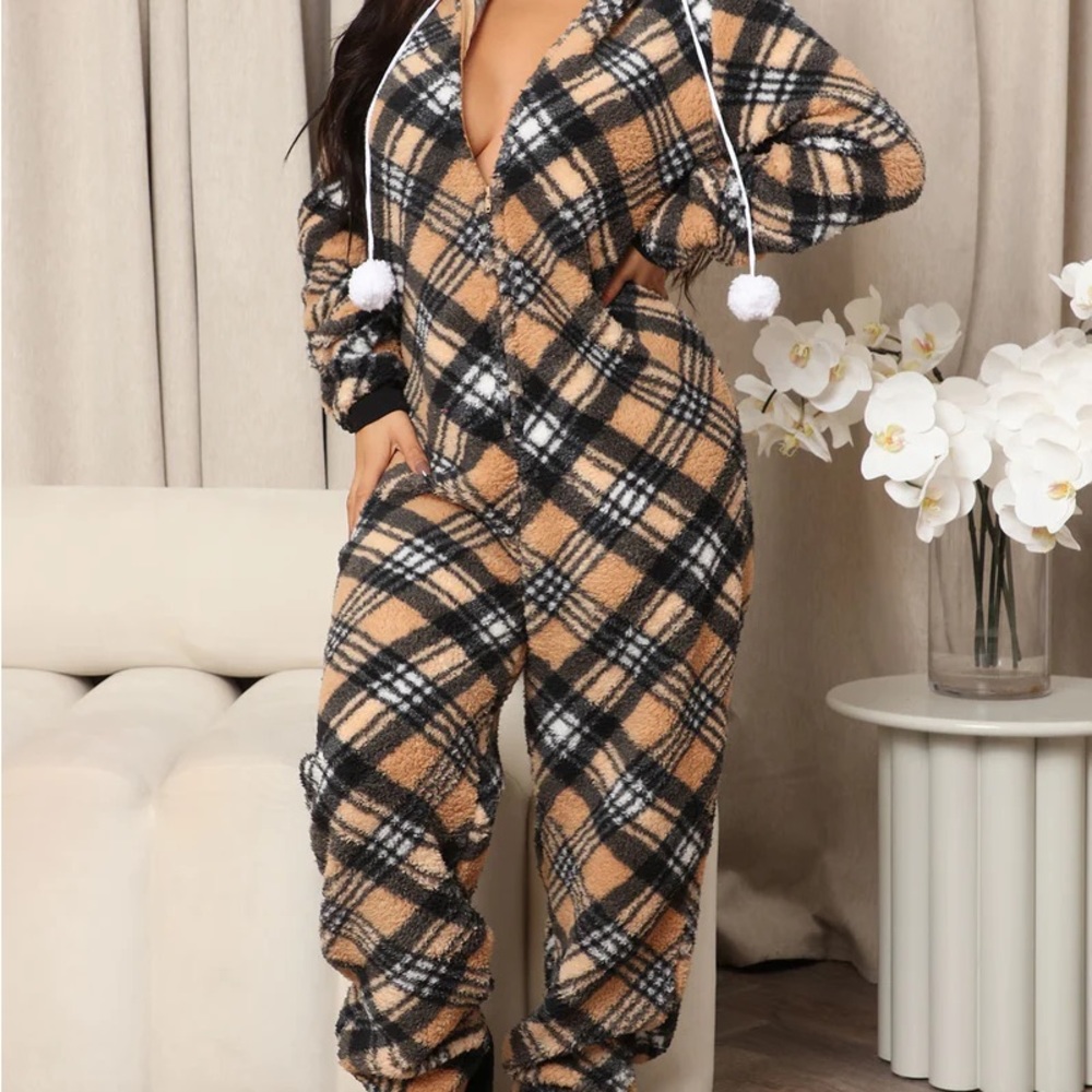 Fall cabin plush onesie